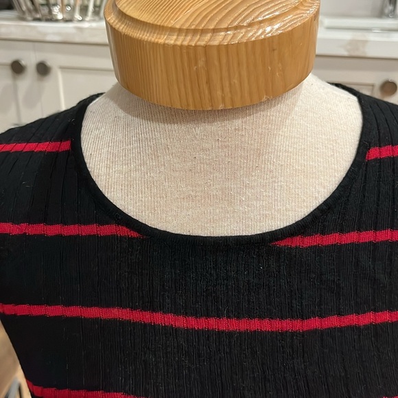 VGUC Jenni Kayne cashmere blend black w red stripe rib knit short sleve sweater. - Picture 2 of 8